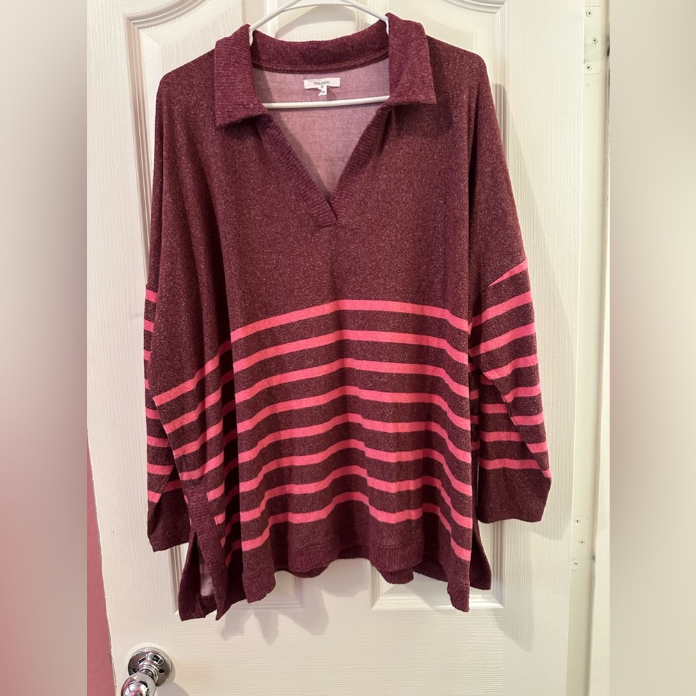 Maurice’s Polo Top Color Maroon with Pink Stripes Size 1X